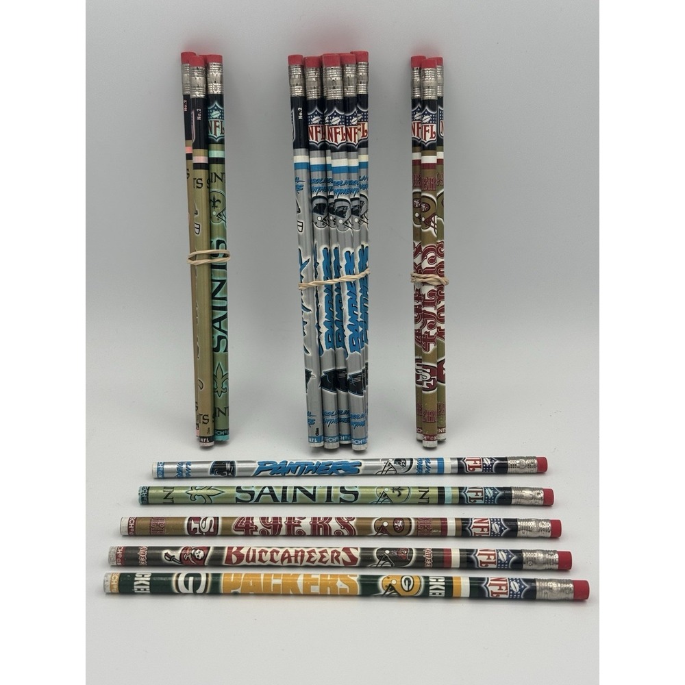 24 Various NFL Pencils, Unused - NFC Teams - Panthers 49ers Buccs Packers Saints